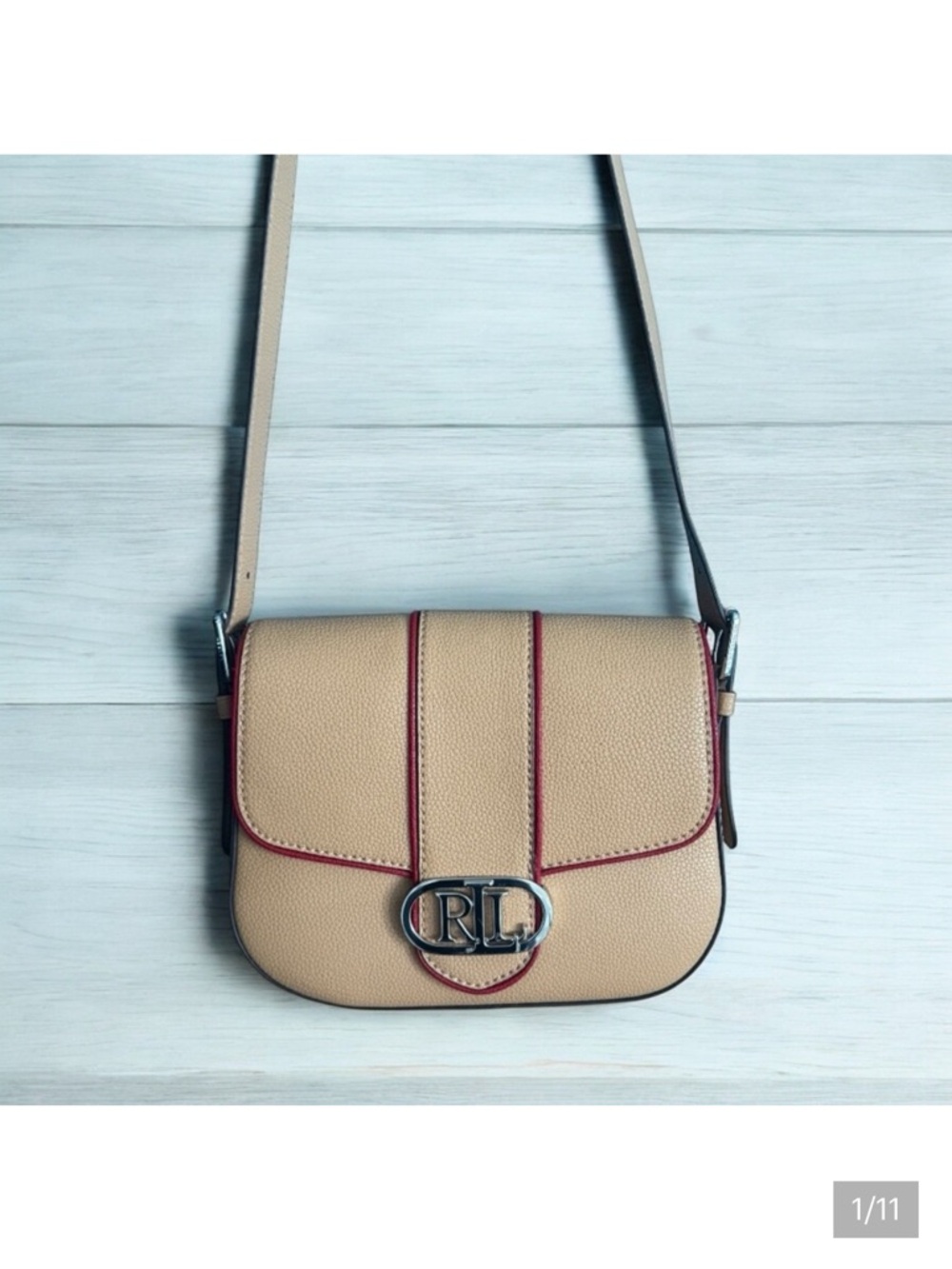 Ralph Lauren tan Crossbody Bag with Red Trim - Picture 2 of 8